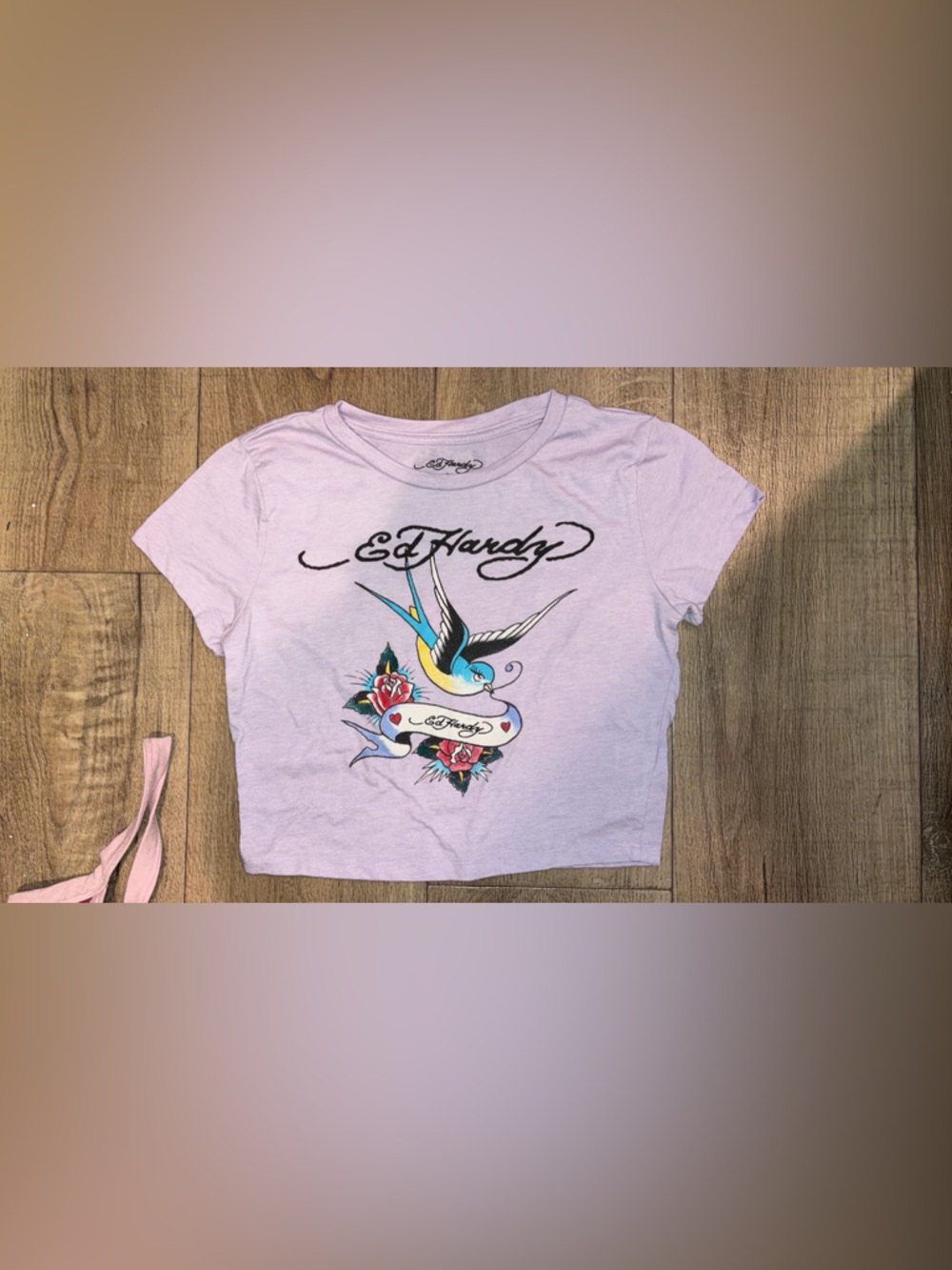 Y2K Grail: Ed Hardy Lilac Graphic Tee: Size Medium: Form Fitting top.
